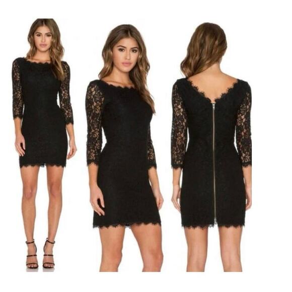 Diane Von Furstenberg Zarita Black Stretch Lace Dress Women’s Size 4 - Picture 2 of 9